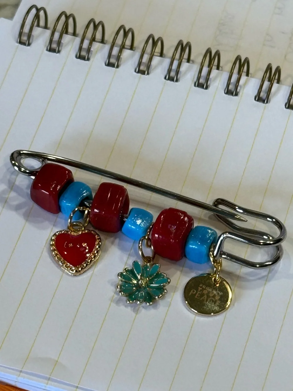 Protect your Peace Limited Edition Handcrafted Red Turquoise Charm Safety Pin